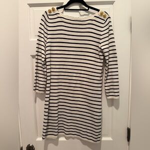 H&M midi striped dress w gold buttons - nautical theme sz s